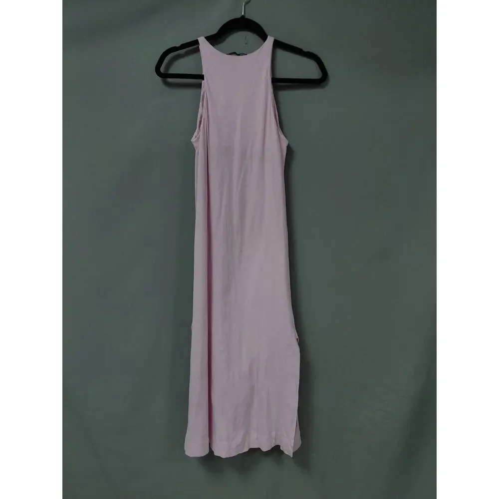 Zara Pink Ribbed Knit Halter Neck Side Slit Midi Dress Women Size S
